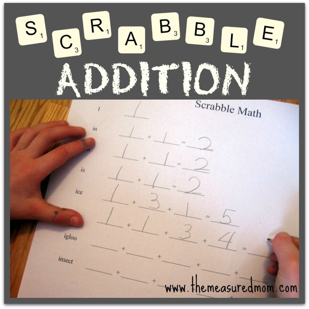 Check out this easy addition game using Scrabble tiles! Use it with your child's spelling words for some extra learning. Check out this easy addition game using Scrabble tiles! Use it with your child's spelling words for some extra learning.