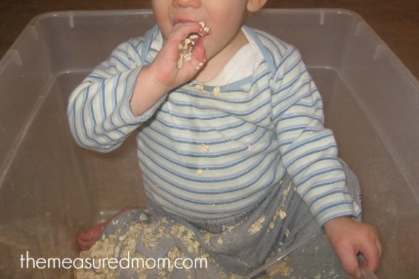 child tasting oats