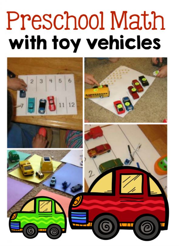 Check out this post for 8 preschool math ideas using toy vehicles!
