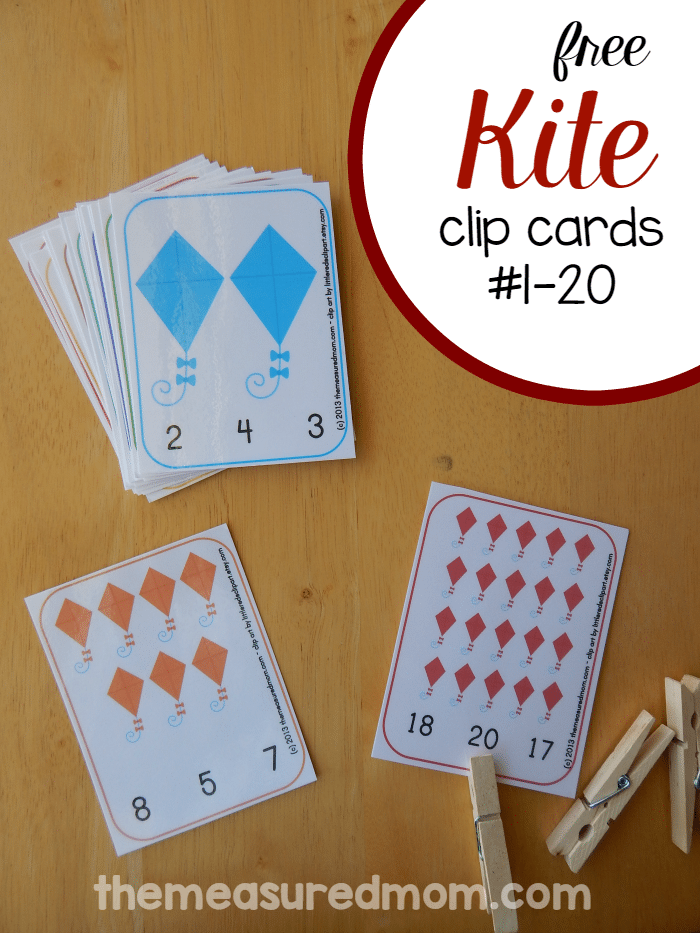 Looking for a kite printable for preschool? Print these colorful clip cards for practice counting from 1-20.