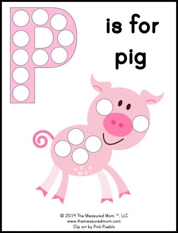 Get a free letter P printable - P is for pig!