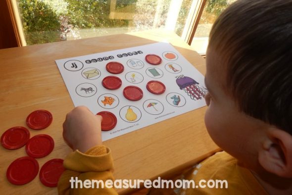 I love these letter sounds activities because they're not your typical worksheet. Print one for each letter, and help your child cover the pictures that start with that letter's sound. Great for pre-readers!